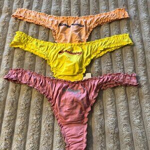 SET of 3 ANTHROPOLOGIE LYREBIRD EMBROIDERED VACATION THONGS PANTIES-MEDIUM-NWT!